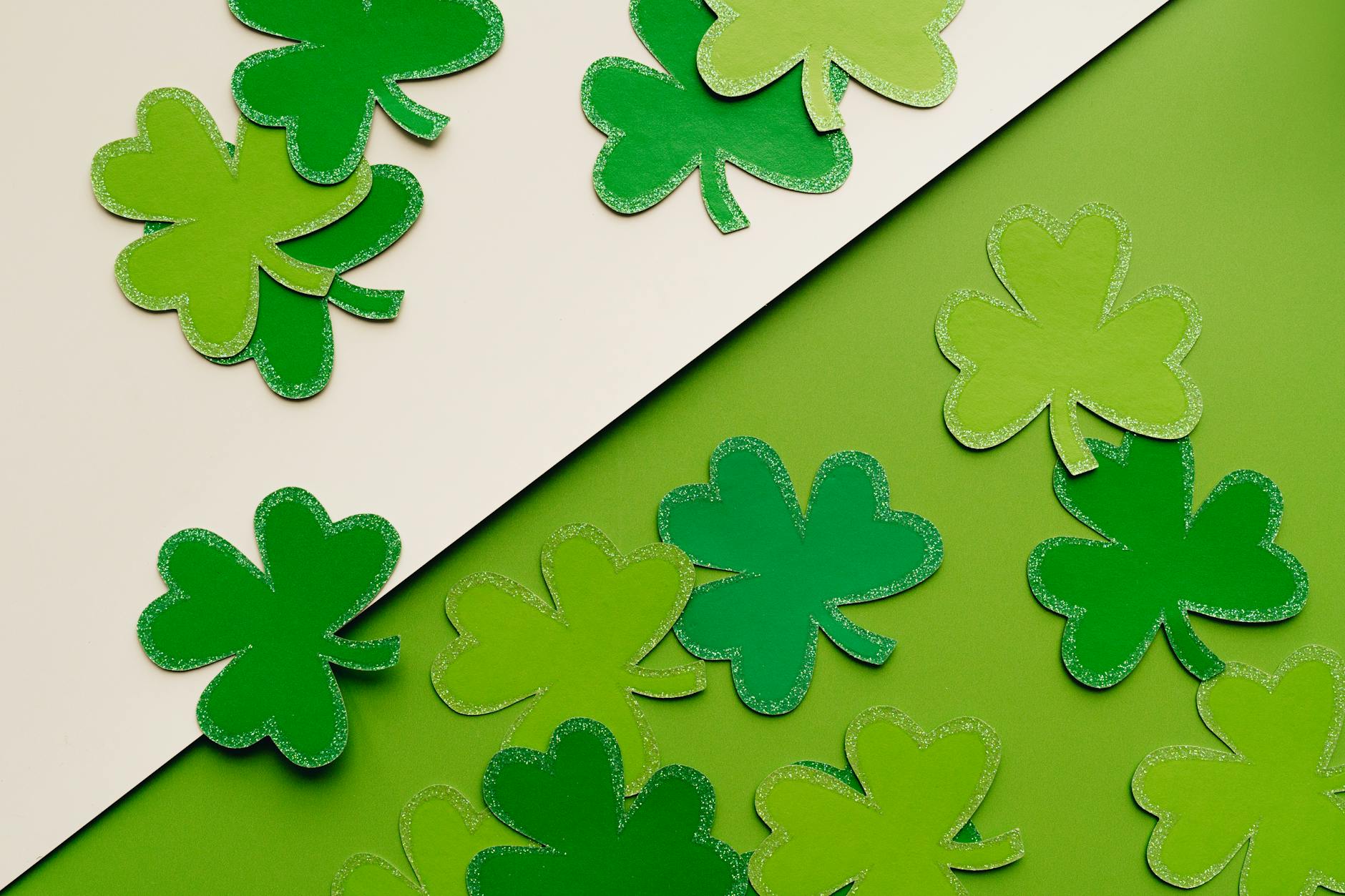 close up of paper clovers