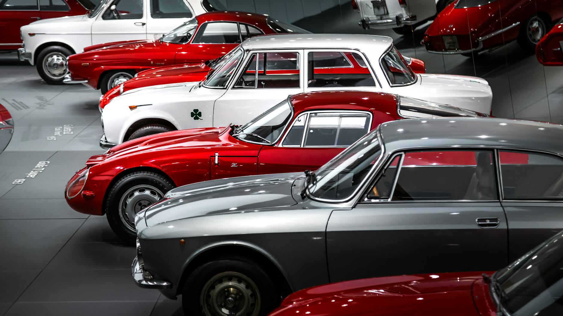 vintage alfa romeo cars display in museum
