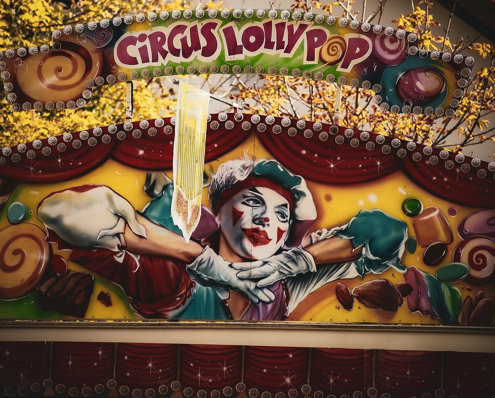 colorful circus lolly pop clown mural art