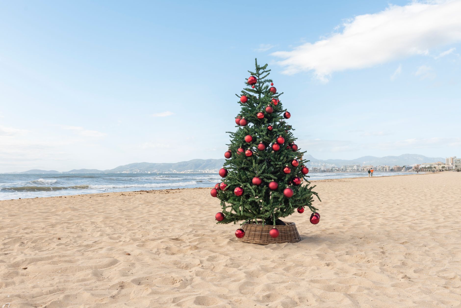 festive christmas tree on mallorca beach